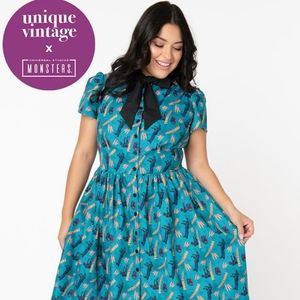 Universal Monsters x Unique Vintage Frankenstein Print Cora Swing Dress